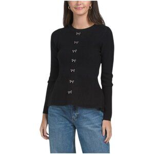 NANETTE BY NANETTE LEPORE Long Sleeve Ribbed Peplum Sweater With Bow Shank
